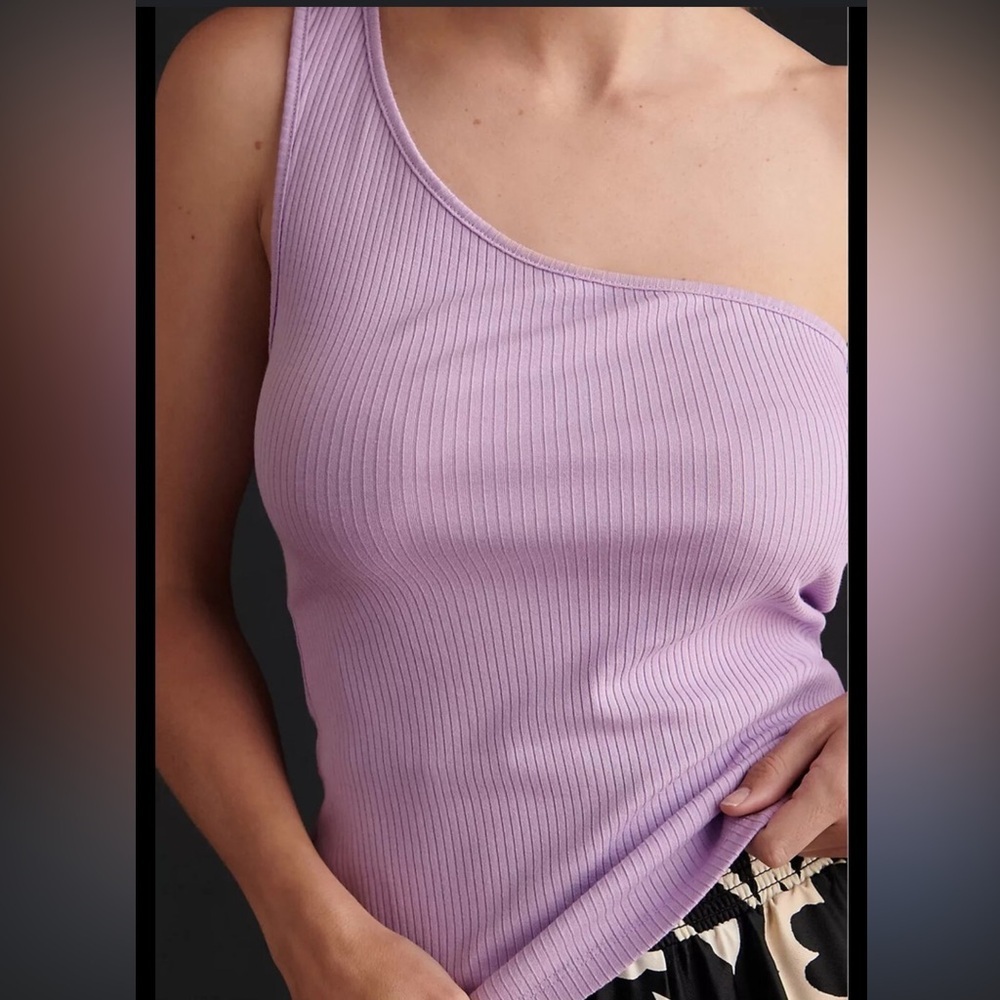 Anthropologie Women’s Lilac One-Shoulder Ribbed Tank Top Size Small